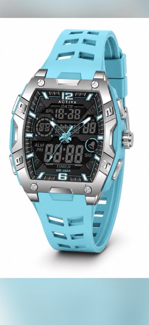 Activa X Invicta Digital Men's Watch - 50mm, Light Blue ACW8130-002 New